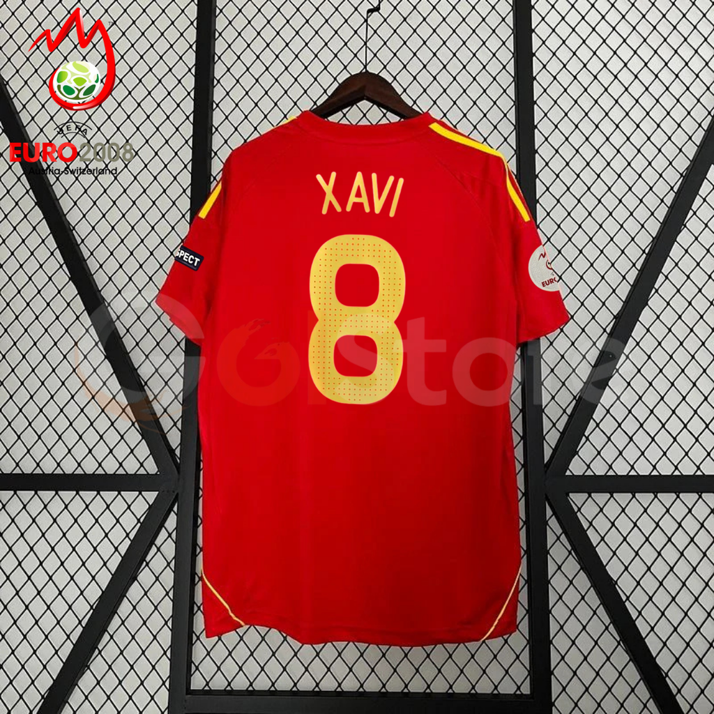 Spain 2008 Euro Championship Retro Home Short Sleeve Jersey #8 Xavi Euro Patch Personalized Rare