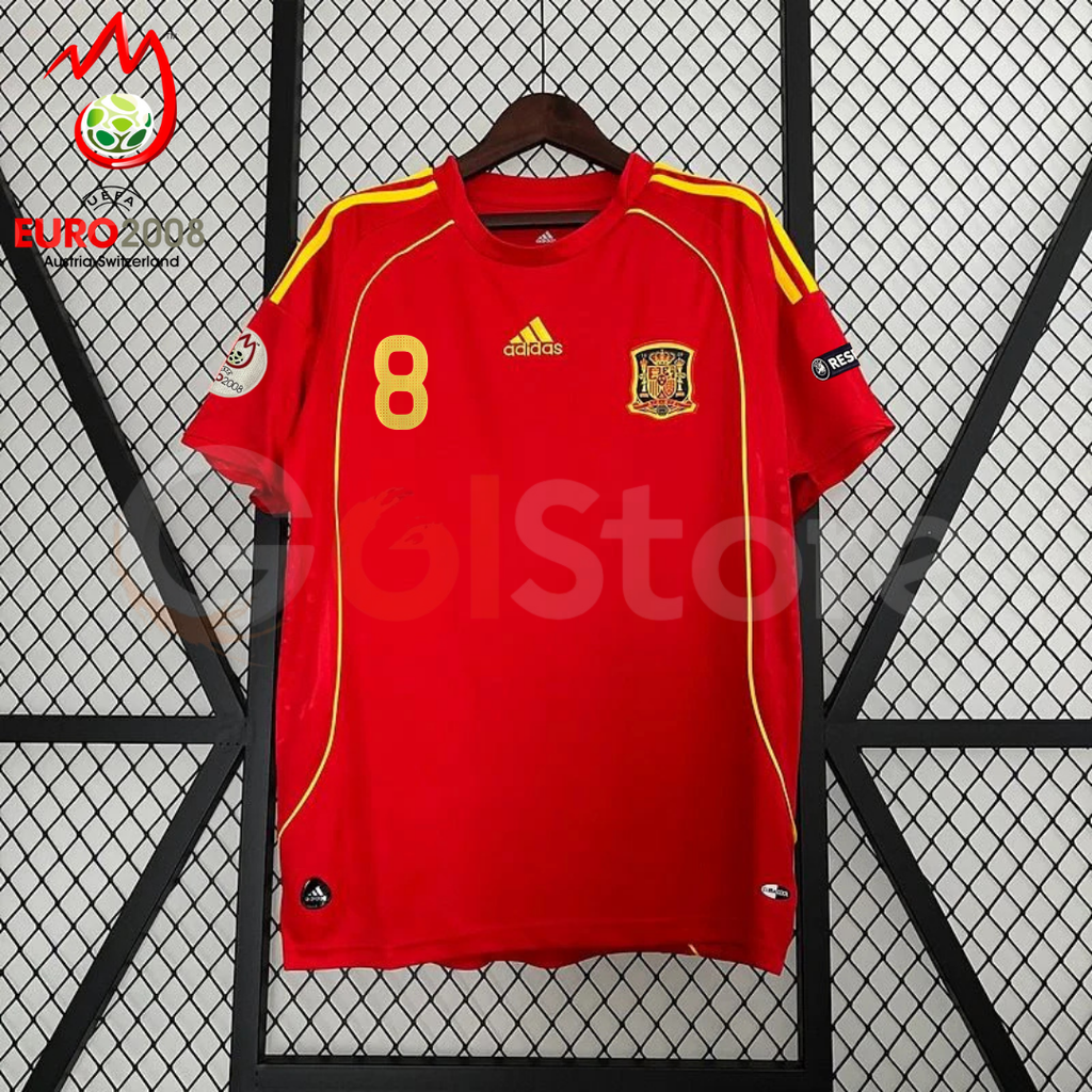 Spain 2008 Euro Championship Retro Home Short Sleeve Jersey #8 Xavi Euro Patch Personalized Rare