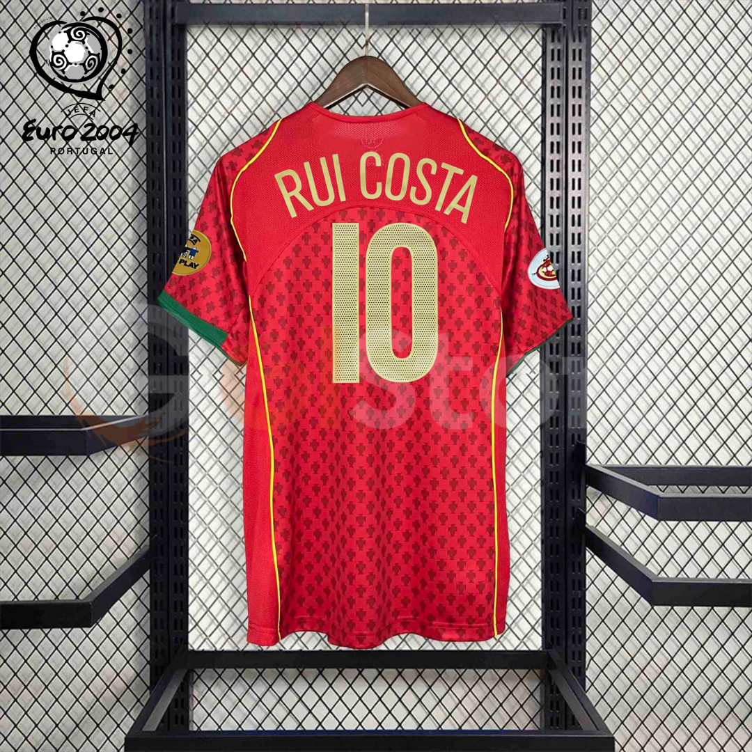 Portugal 2004 Retro Home Short Sleeve Jersey #10 Rui Costa Euro 2004 Patch Personalized Rare