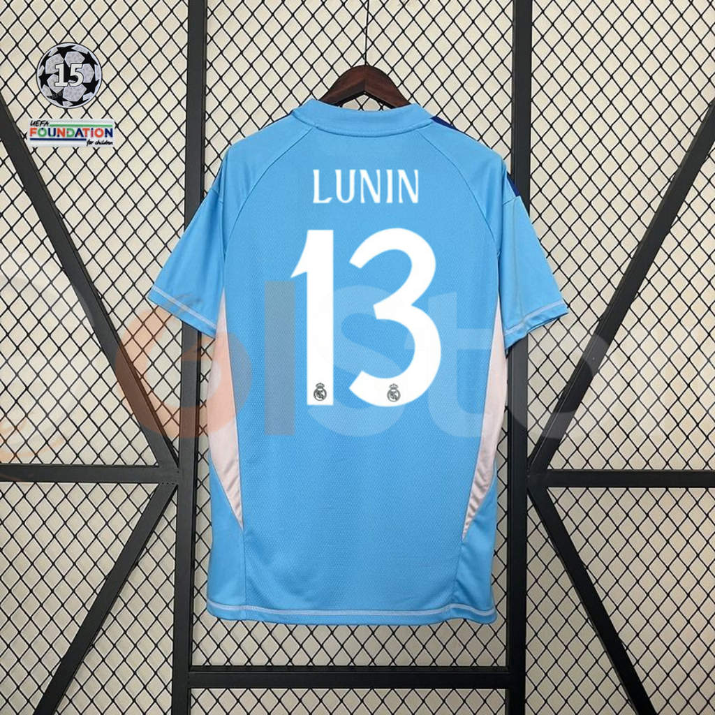 2024/25 Real Madrid Goalkeeper Blue Jersey #13 Lunin UCL Personalized