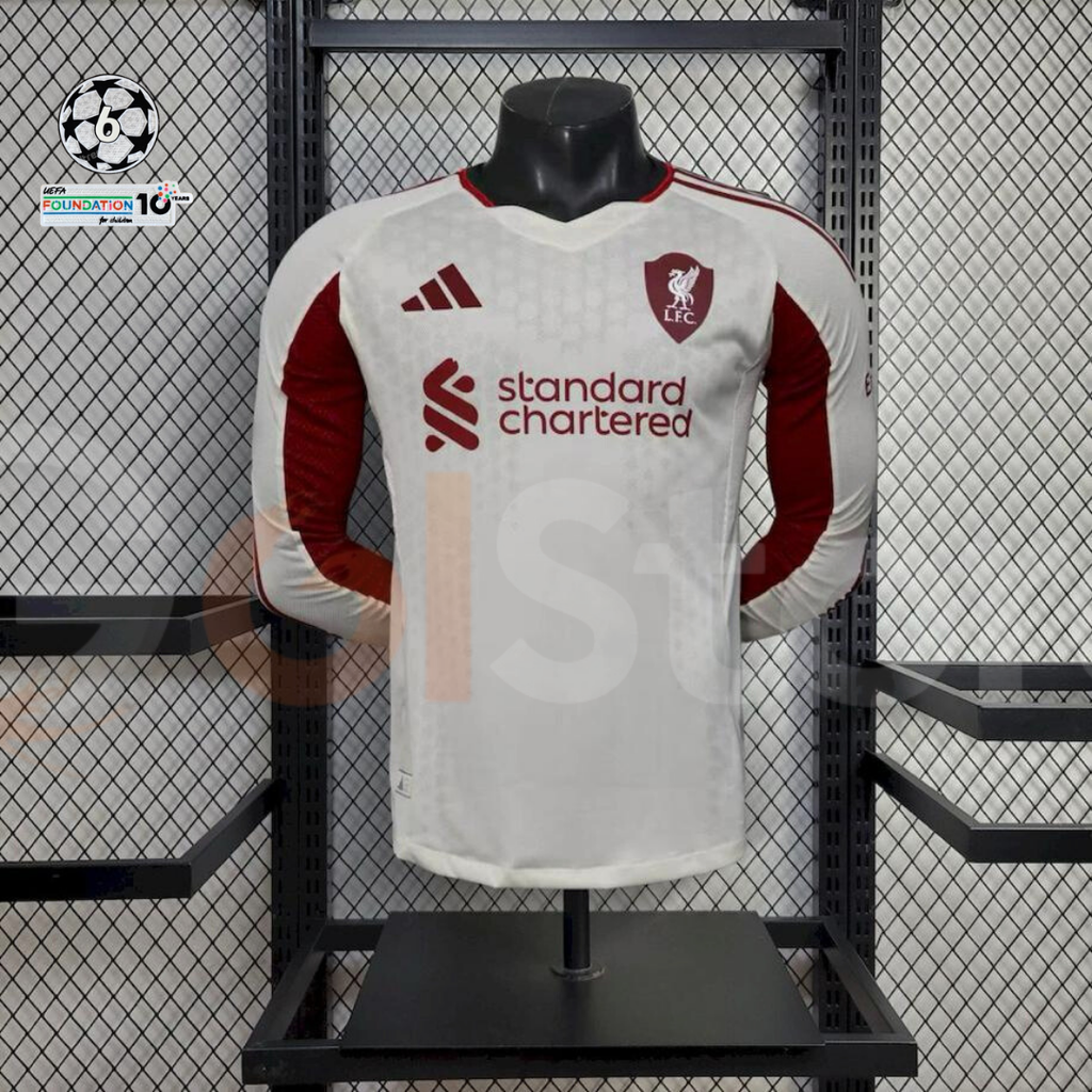 2025-2026 Liverpool Player Version White Long Sleeve Jersey #4 Van Dijk Personalized UCL Patch