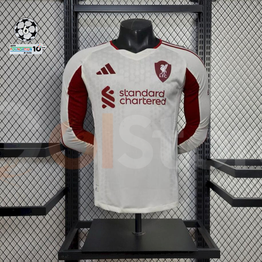 2025-2026 Liverpool Player Version White Long Sleeve Jersey #4 Van Dijk Personalized UCL Patch