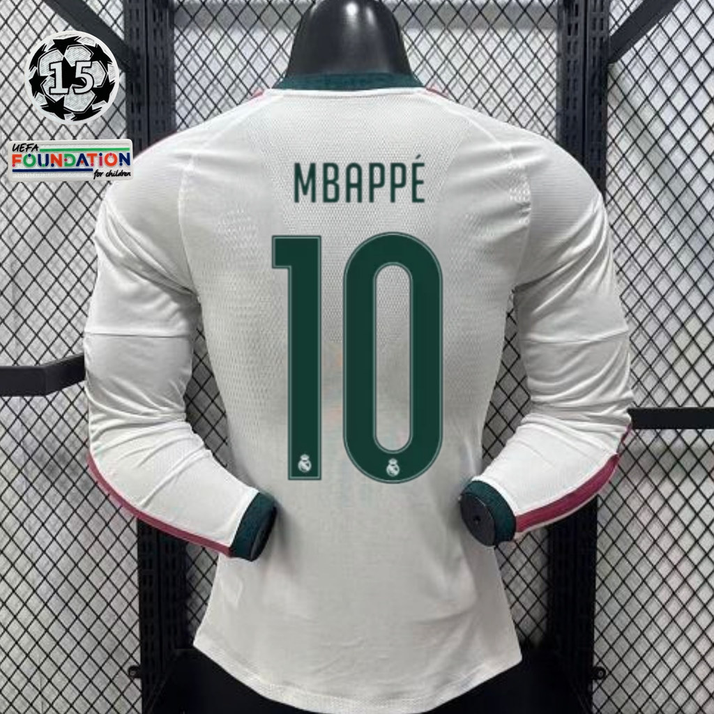 2026/27 Real Madrid Player Version Home Long Sleeve White Jersey #10 Mbappe Personalized