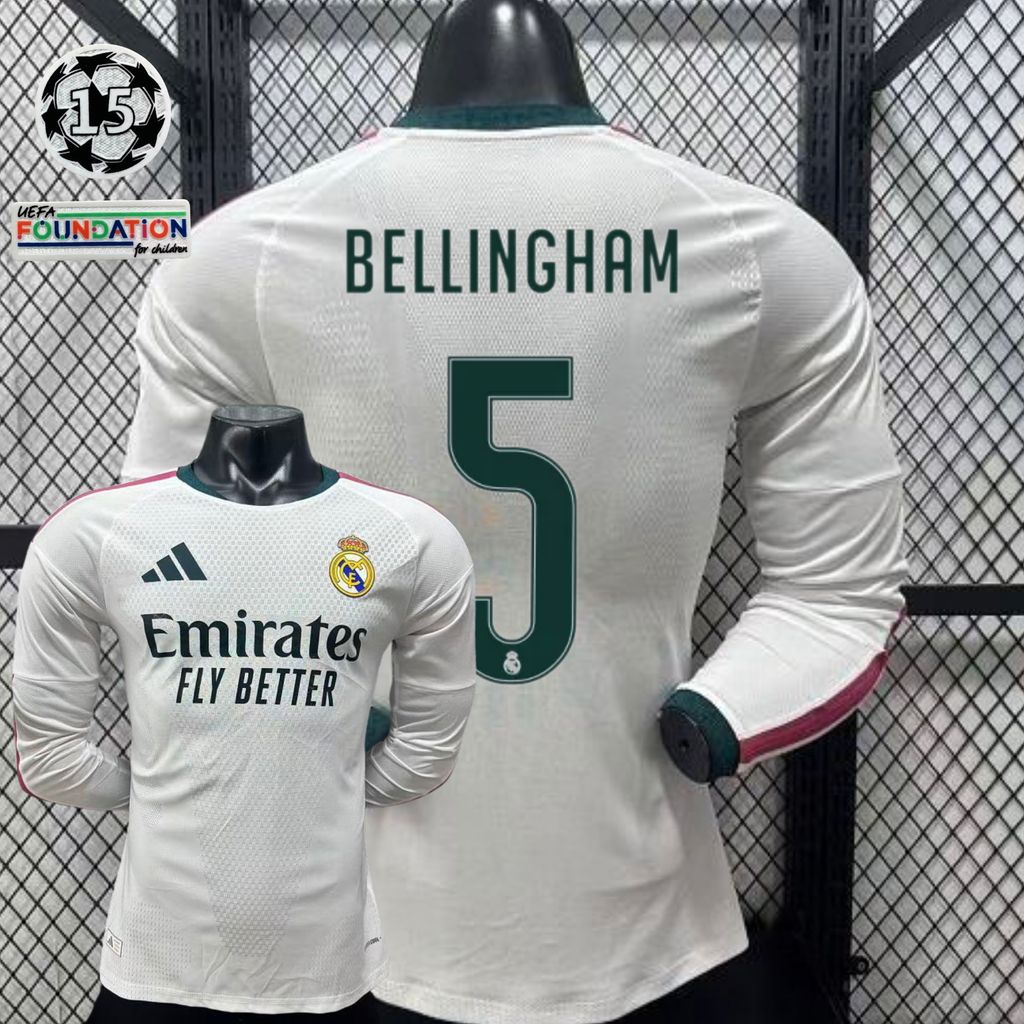 2026/27 Real Madrid Player Version Home Long Sleeve White Jersey #5 Bellingham Personalized