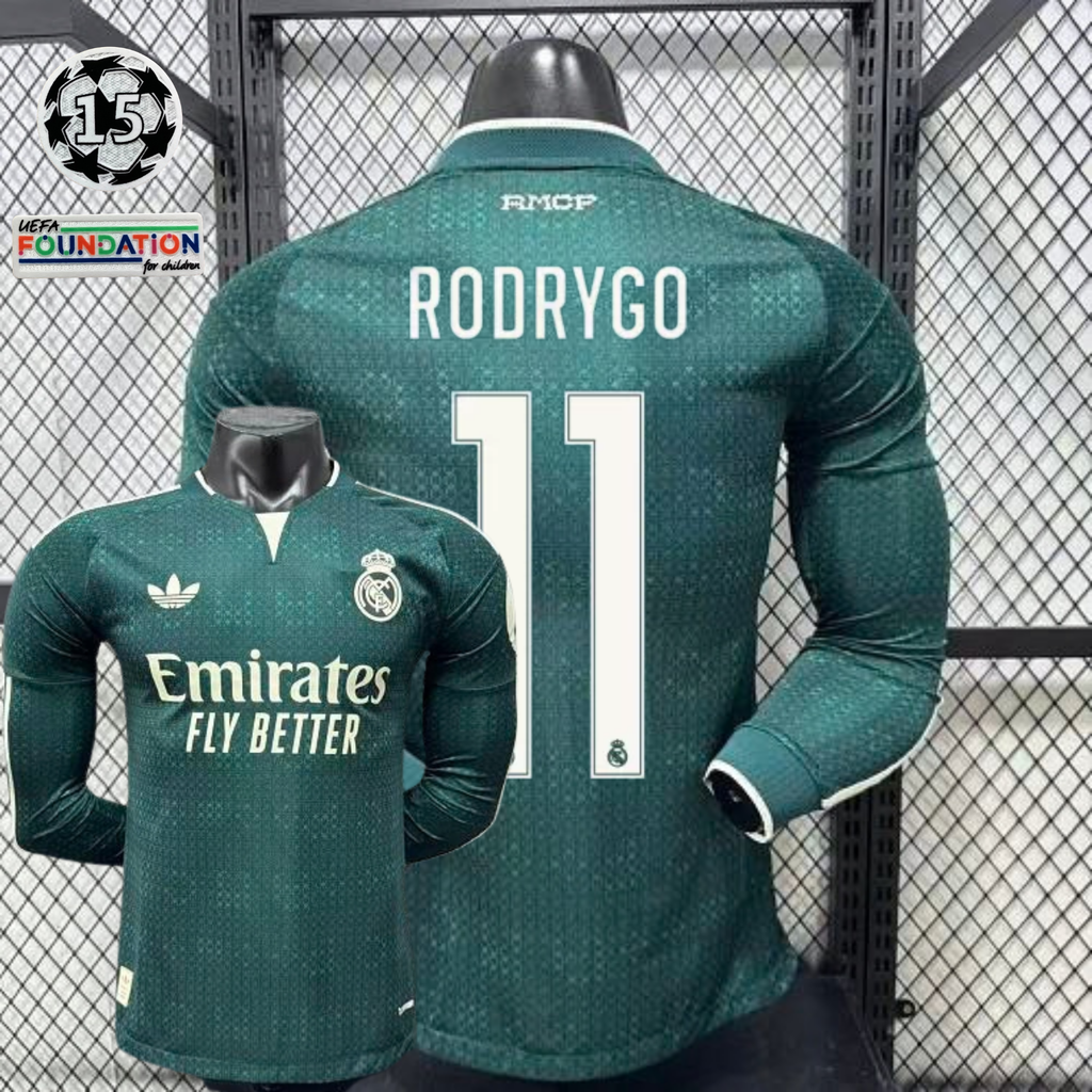 2026/27 Real Madrid Player Version Away Long Sleeve Jersey #11 Rodrygo UCL Personalized