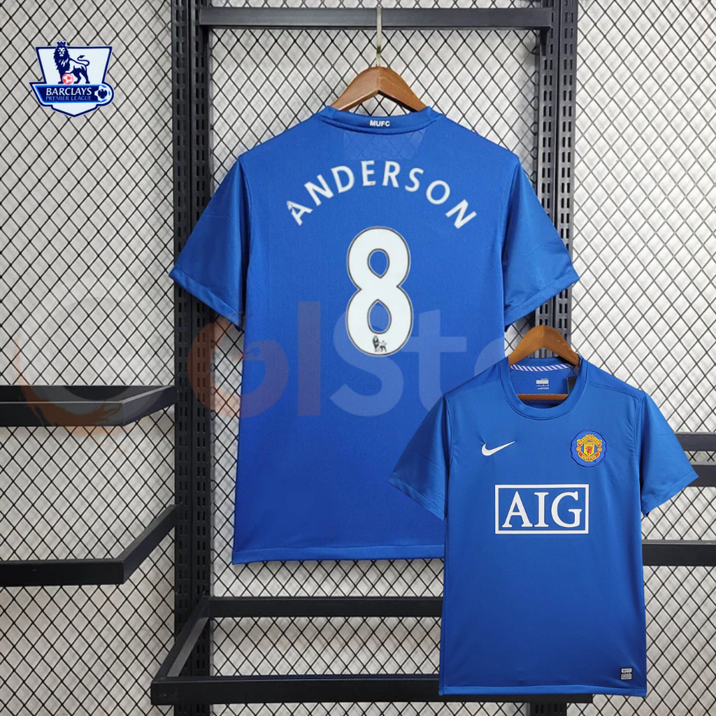 Manchester United 2008-2009 Retro Third Kit Short Sleeve Jersey #8 Anderson Personalized PL Rare