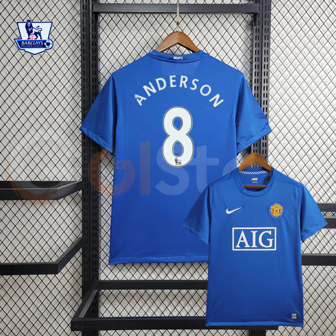 Manchester United 2008-2009 Retro Third Kit Short Sleeve Jersey #8 Anderson Personalized PL Rare