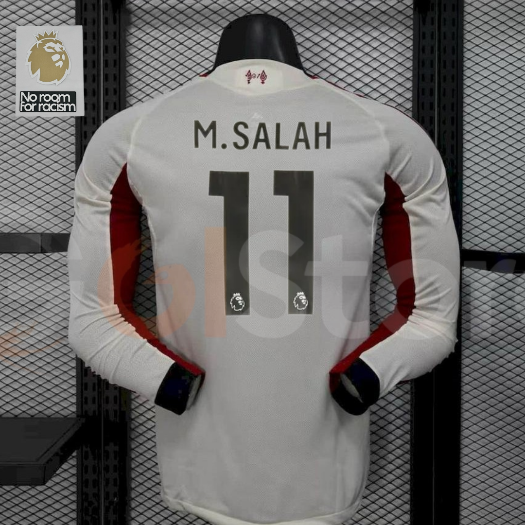 2025-2026 Liverpool Player Version White Long Sleeve Jersey #11 Salah Personalized PL Patch