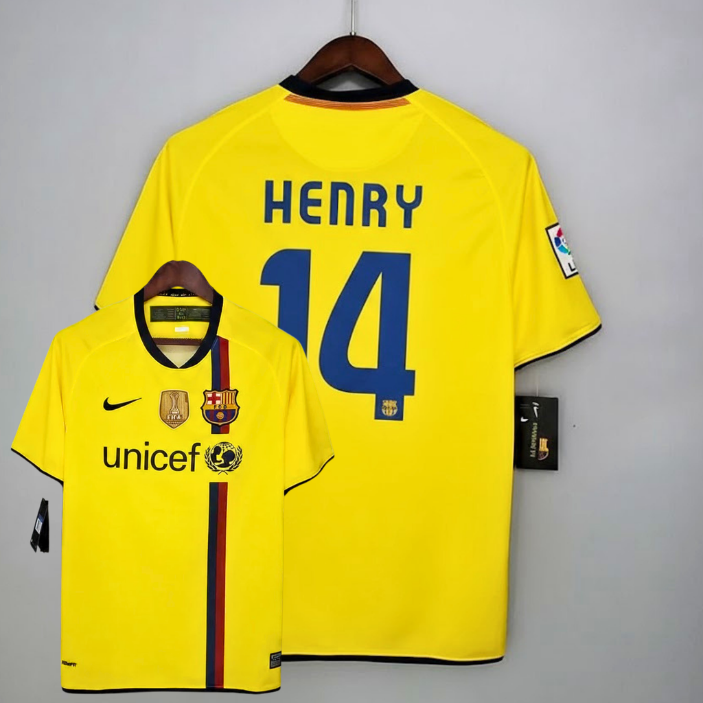 FC Barcelona 2008-09 Retro Yellow Away Jersey | #14 Thierry Henry | La Liga