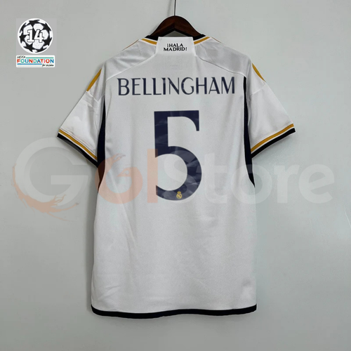 2023/24 Real Madrid Player Version Home White Jersey #5 Bellingham UCL Personalized