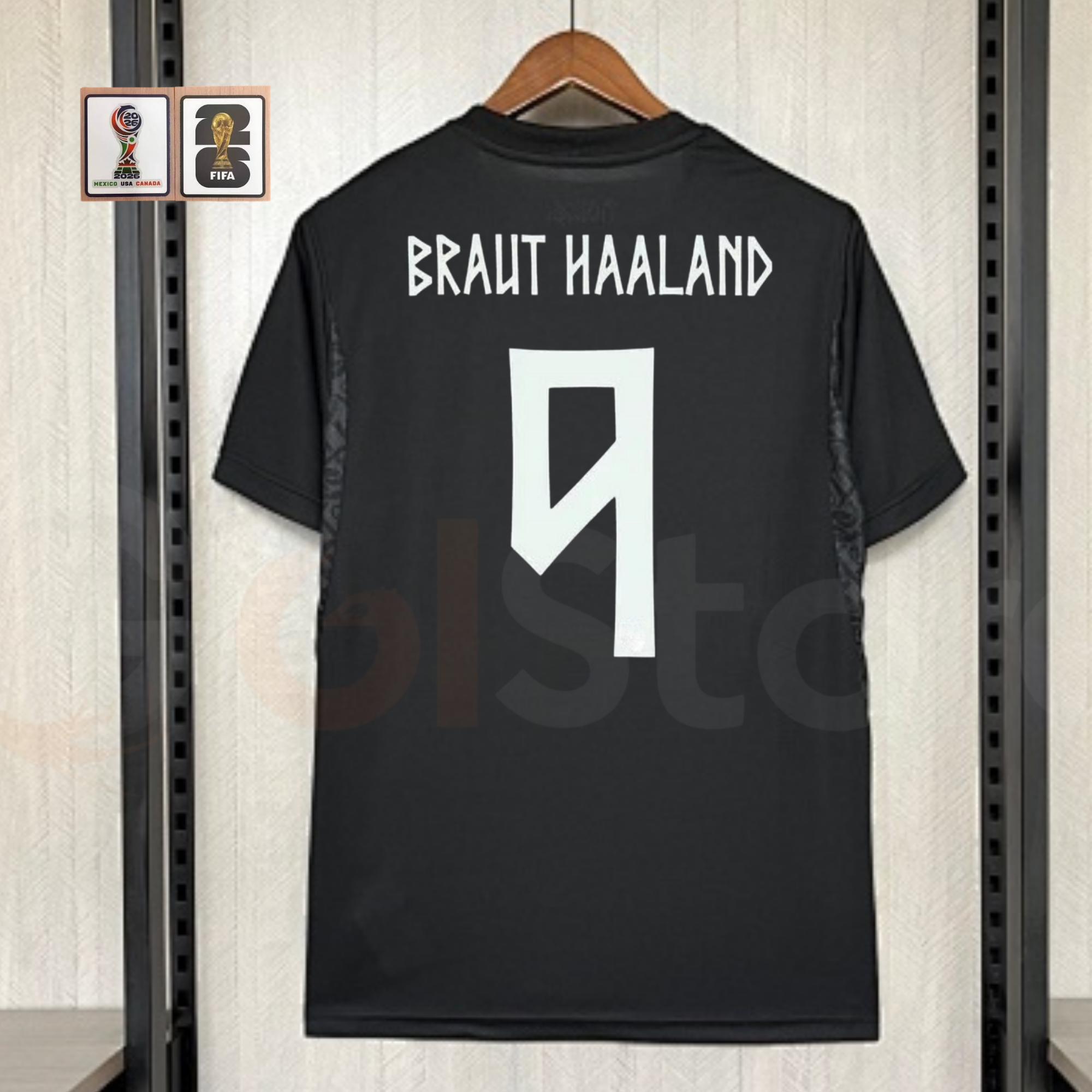 Norway 2026 World Cup Away Black Jersey Haaland 9 Short Sleeve Football Shirt