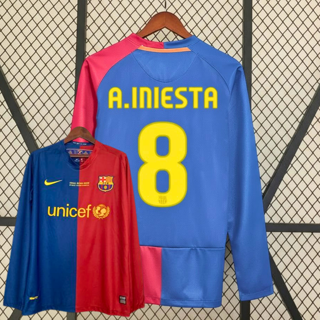 FC Barcelona 2008-09 Retro UCL Final Home Long Sleeve Jersey | #8 Andrés Iniesta