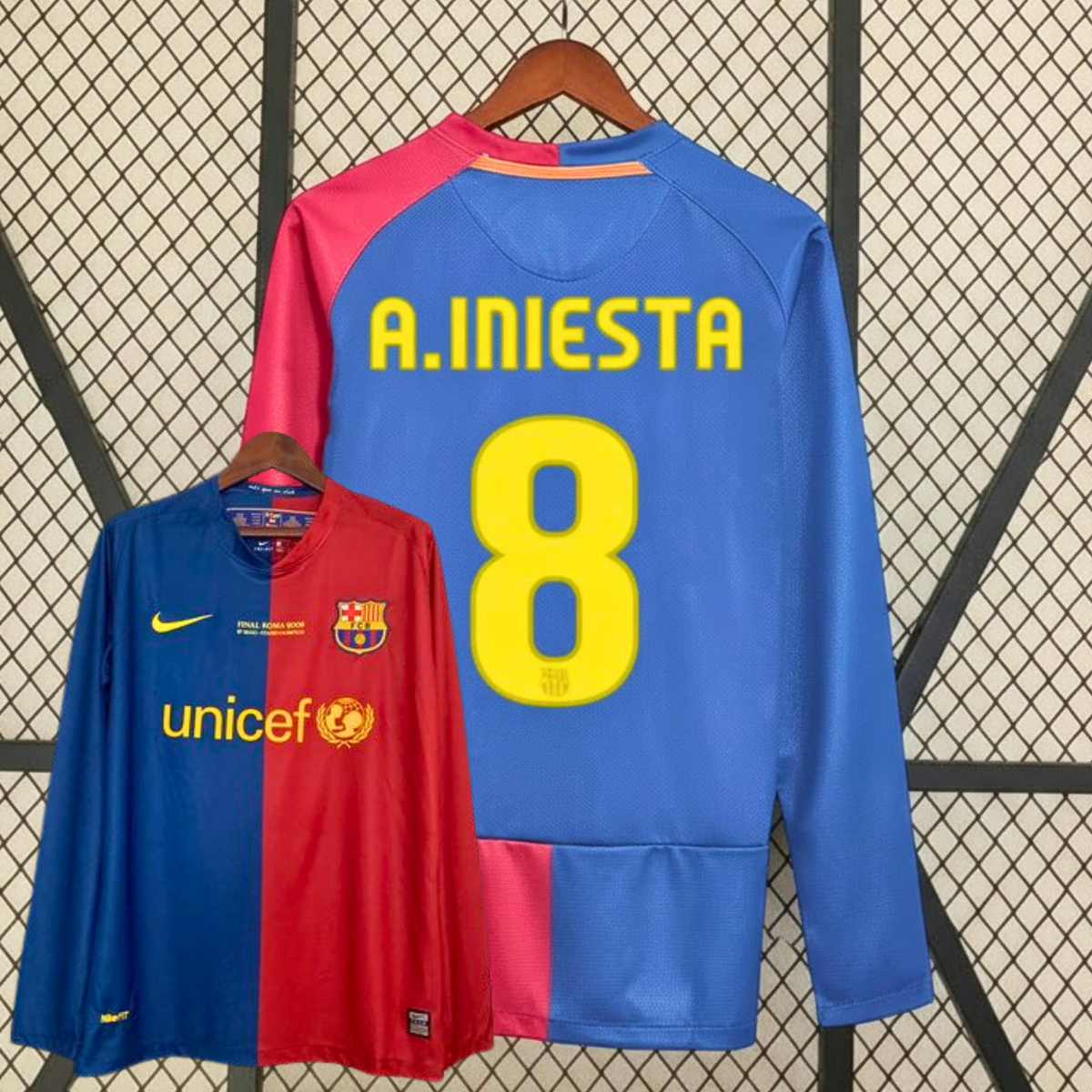 FC Barcelona 2008-09 Retro UCL Final Home Long Sleeve Jersey | #8 Andrés Iniesta