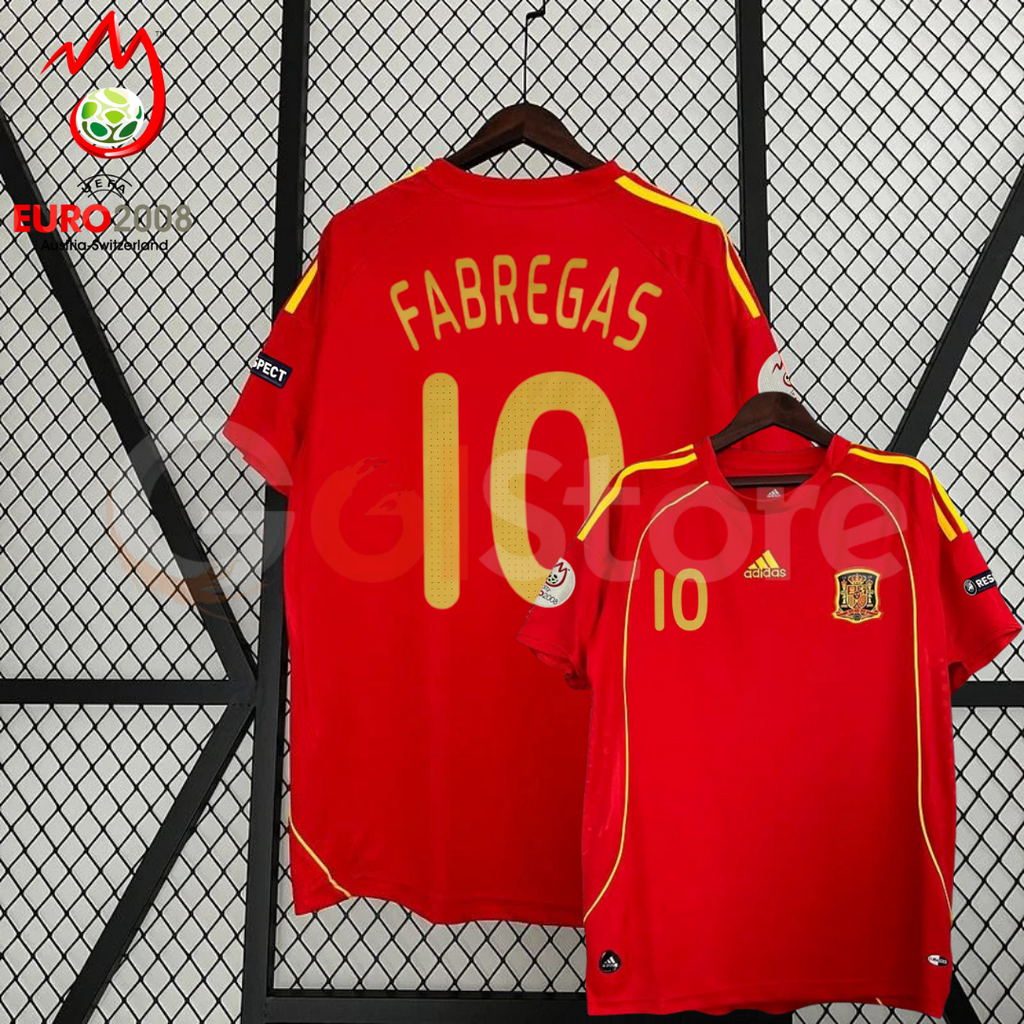 Spain 2008 Euro Championship Retro Home Short Sleeve Jersey #10 Fabregas Euro Patch Personalized Rare