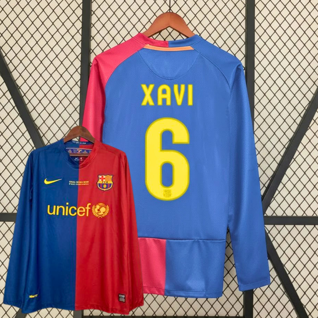FC Barcelona 2008-09 Retro UCL Final Home Long Sleeve Jersey | #6 Xavi Hernández