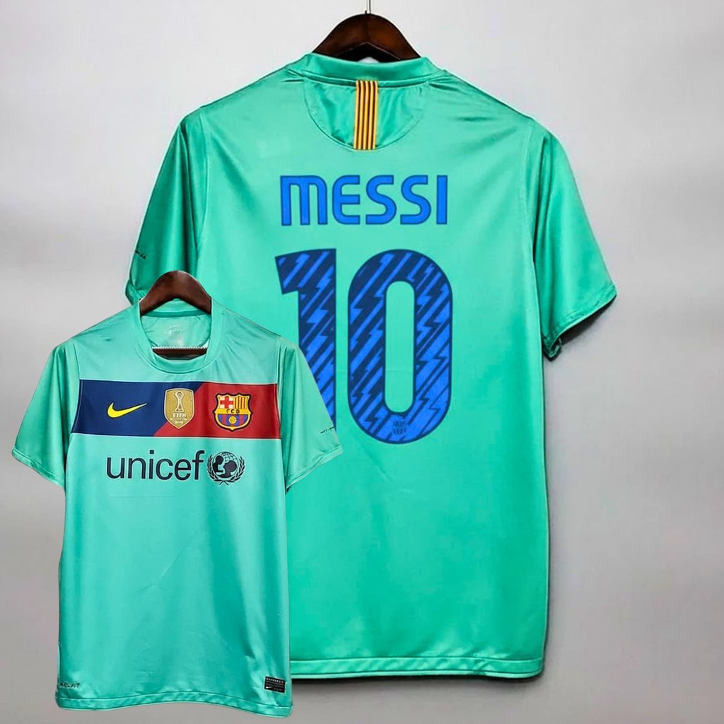 FC Barcelona 2009-10 Retro Green Away Jersey | #10 Lionel Messi | La Liga & UCL