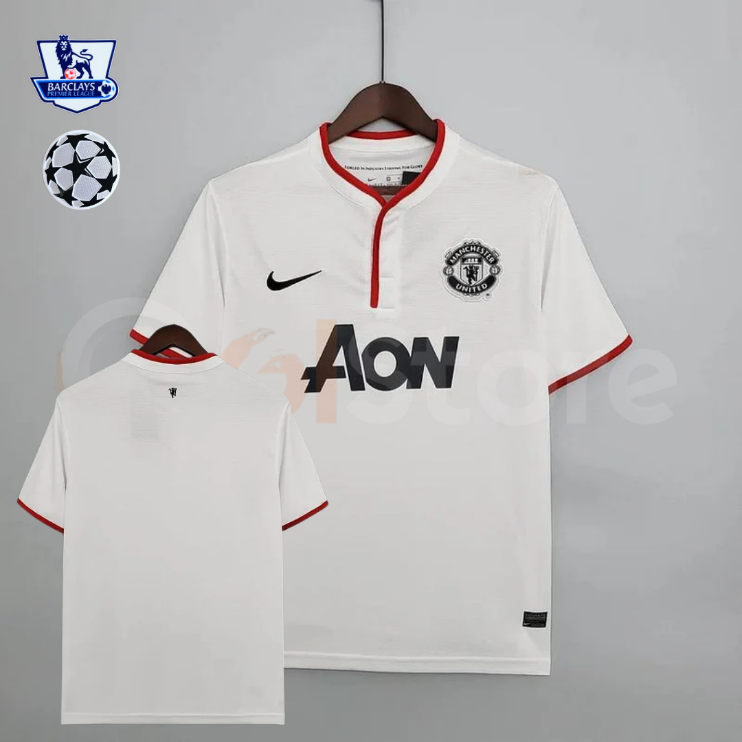 Manchester United 2013-2014 Retro White Away Short Sleeve Jersey Personalized PL UCL Patch Rare