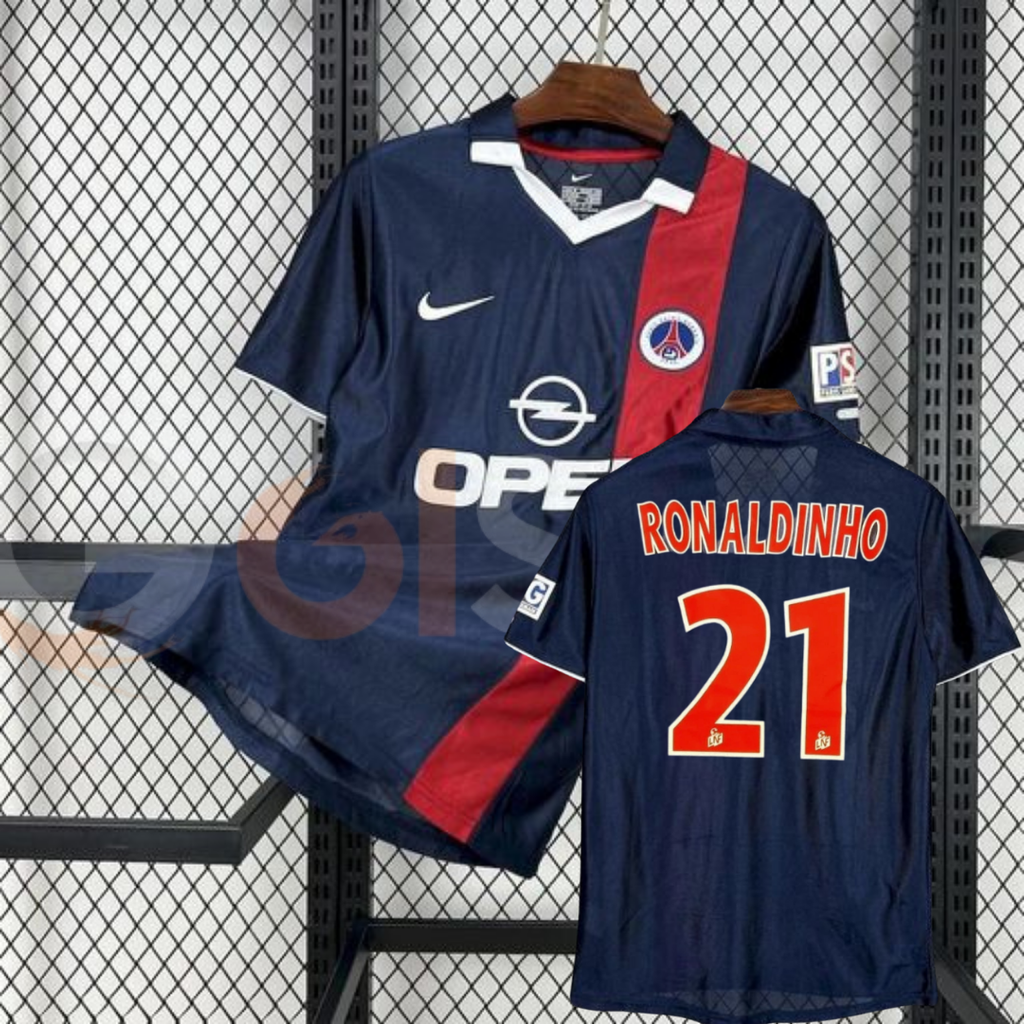 PSG 2001-2002 Retro Home Short Sleeve Jersey #21 Ronaldinho Personalized Rare Collector