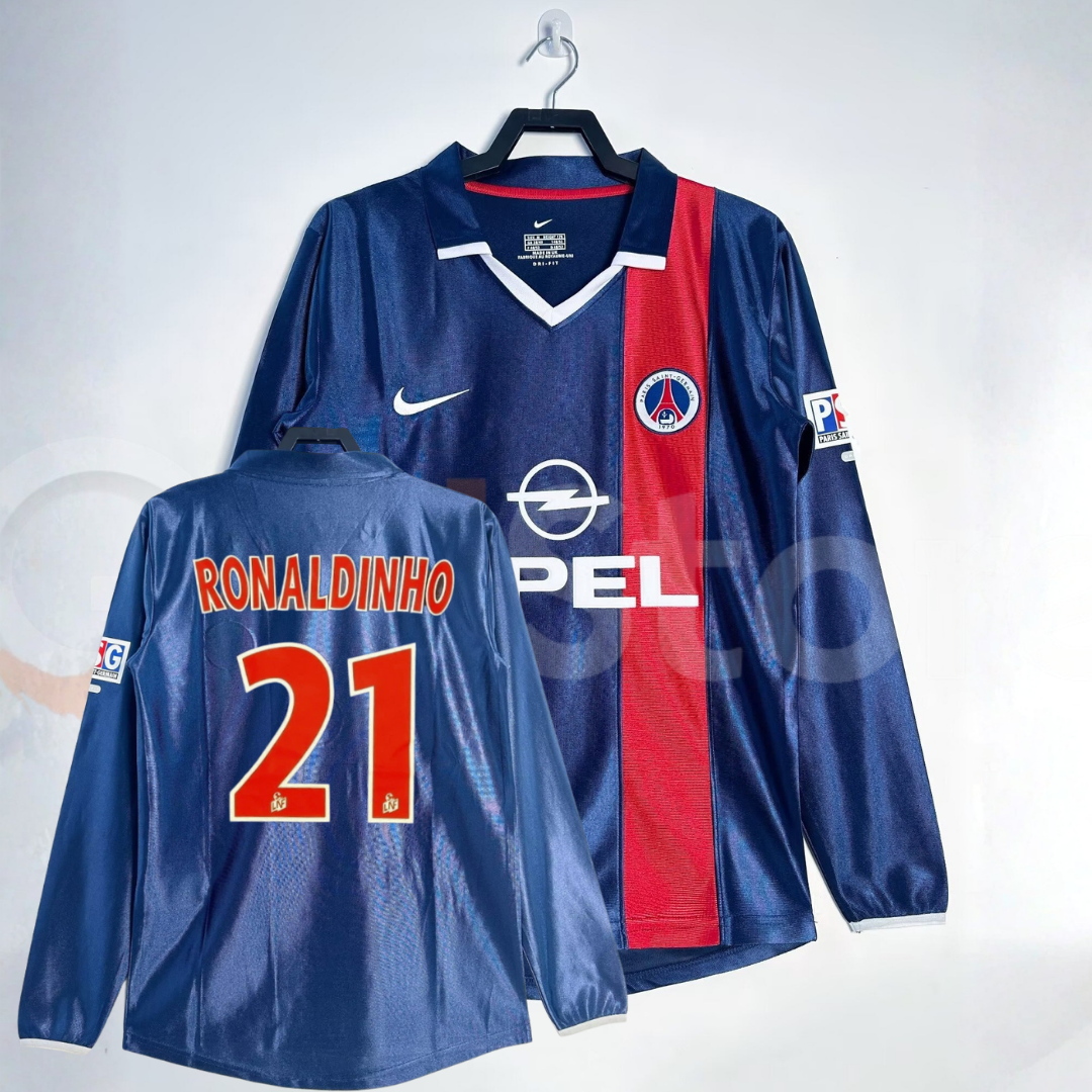 PSG 2001-02 Retro Jersey Ronaldinho #21 Long Sleeve