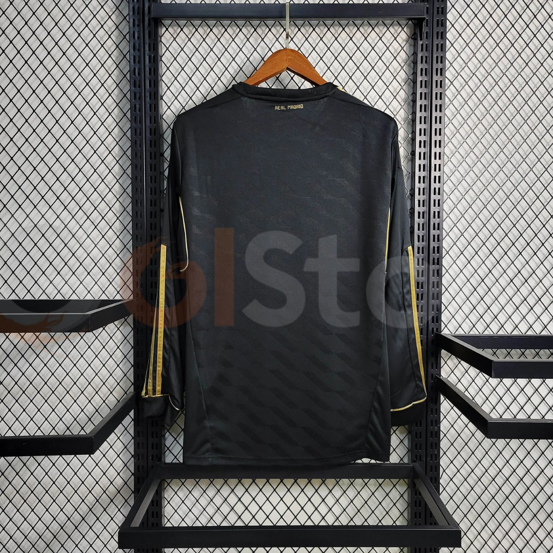 2011/12 Real Madrid Retro Away Black Jersey Long Sleeve UCL & La Liga Patch Personalized