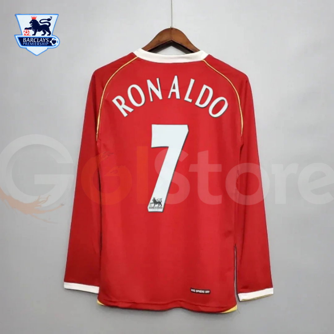 Manchester United 2006-2007 Retro Home Long Sleeve Jersey #7 Ronaldo Personalized PL Rare
