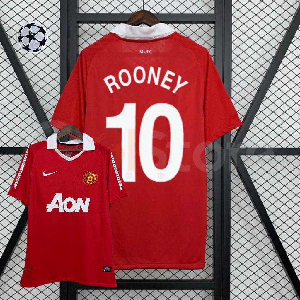 Manchester United 2010-2011 Retro Home Short Sleeve Jersey #10 Rooney Personalized UCL Rare