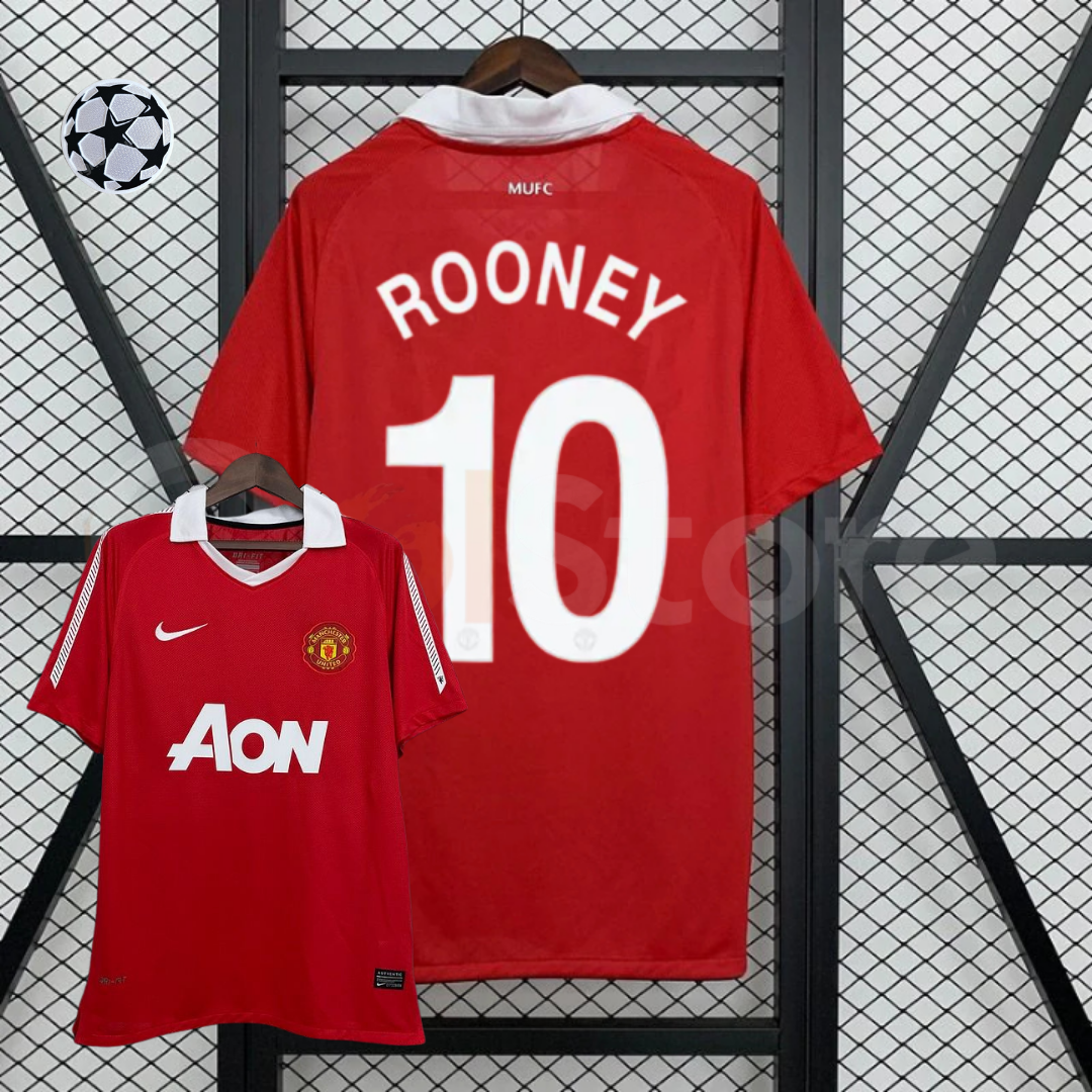 Manchester United 2010-2011 Retro Home Short Sleeve Jersey #10 Rooney Personalized UCL Rare