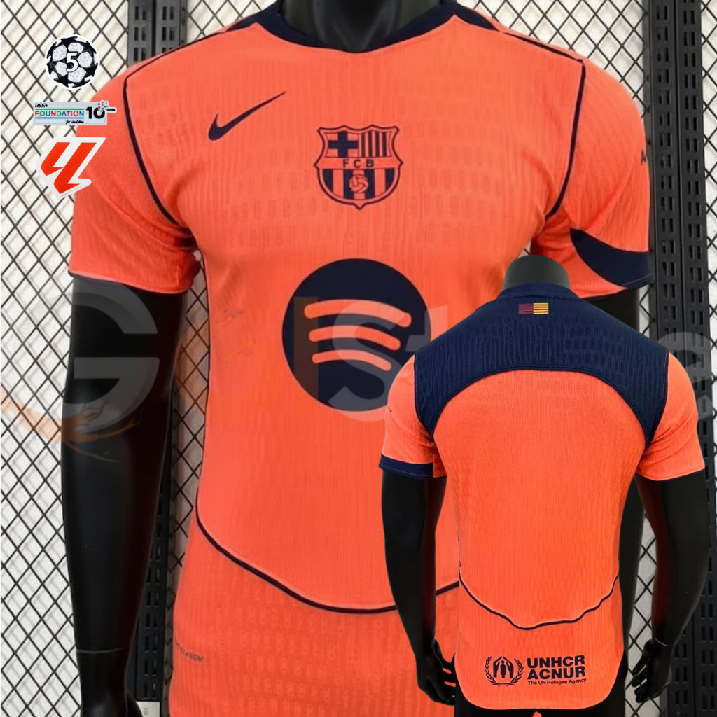 FC Barcelona 2025-26 Third Orange Professional Jersey | Custom Name & Number | La Liga & UCL