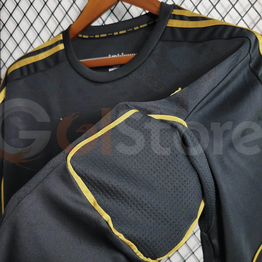 2011/12 Real Madrid Retro Away Black Jersey Long Sleeve UCL & La Liga Patch Personalized