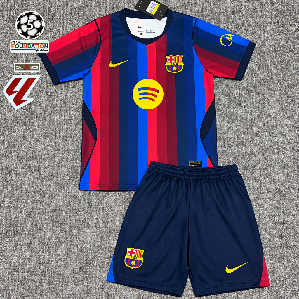 Kids FC Barcelona 2026-27 Home Jersey | Custom Name & Number | UCL or La Liga Patch | Sizes 16–28