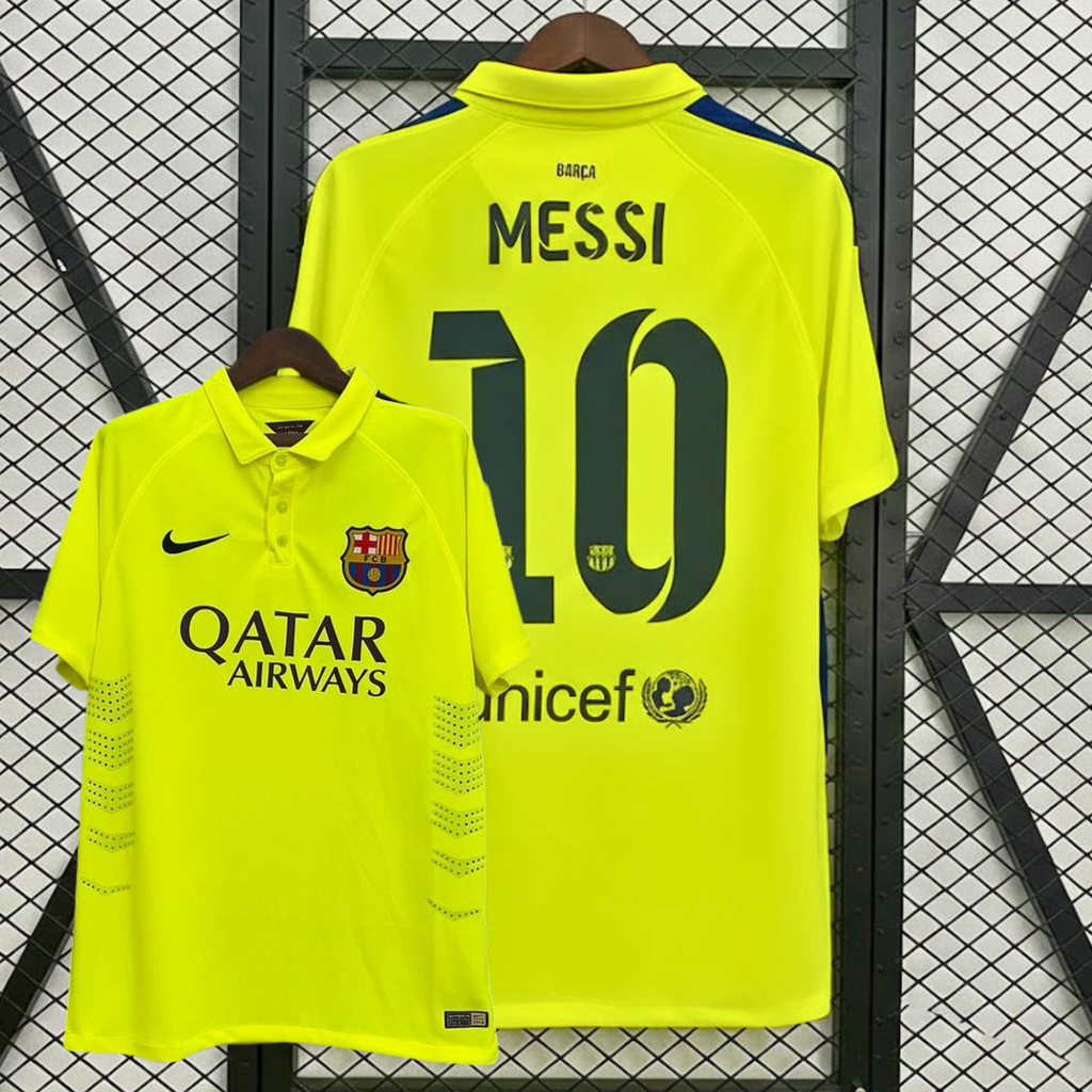 FC Barcelona 2014-15 Retro Yellow Away Jersey | #10 Lionel Messi | La Liga & UCL