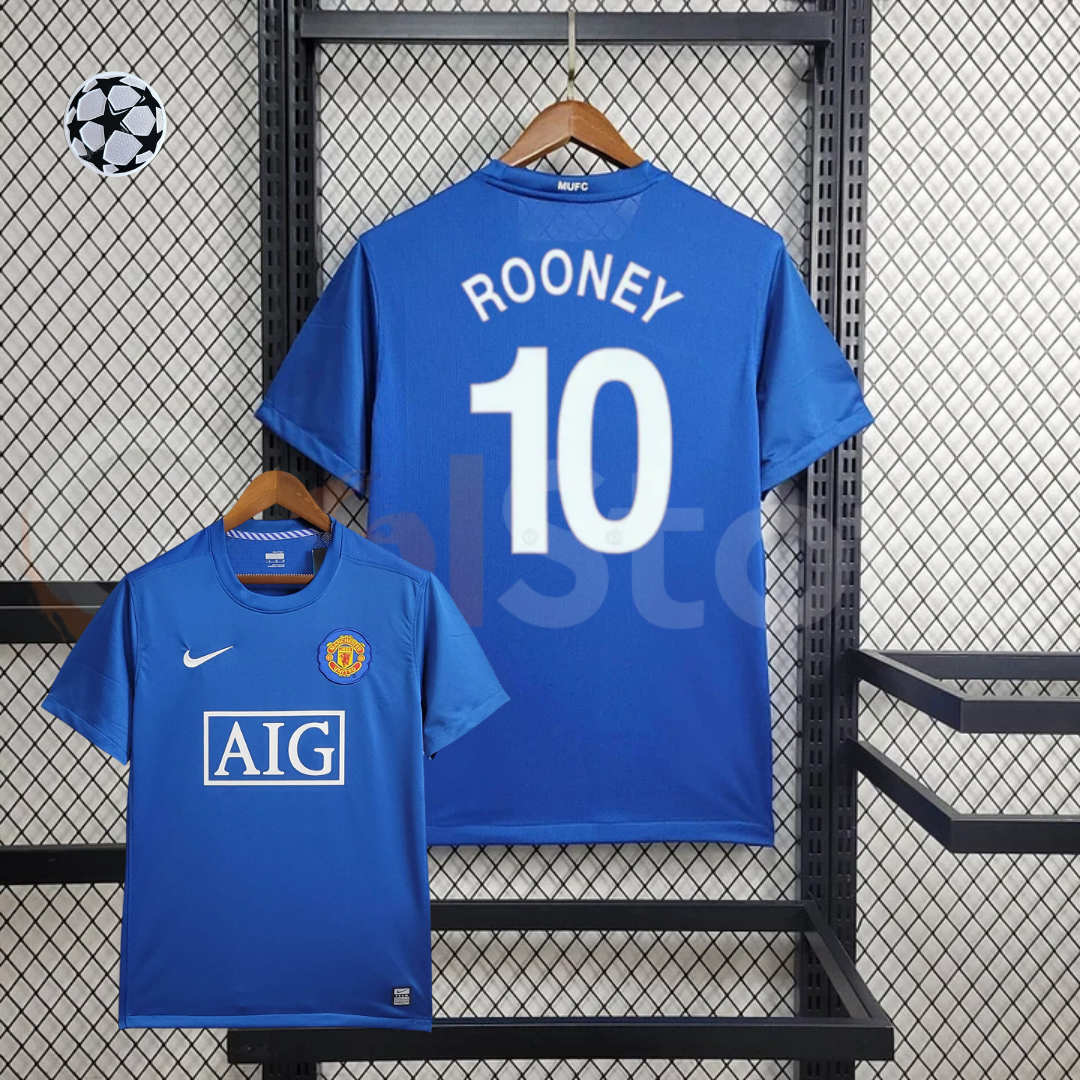 Manchester United 2008-2009 Retro Third Kit Short Sleeve Jersey #10 Rooney Personalized UCL Rare
