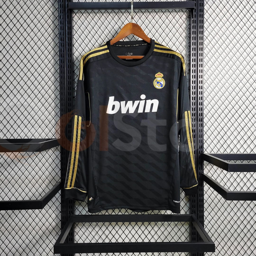 2011/12 Real Madrid Retro Away Black Jersey Long Sleeve UCL & La Liga Patch Personalized