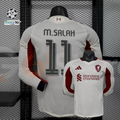 2025-2026 Liverpool Player Version White Long Sleeve Jersey #11 Salah Personalized UCL Patch