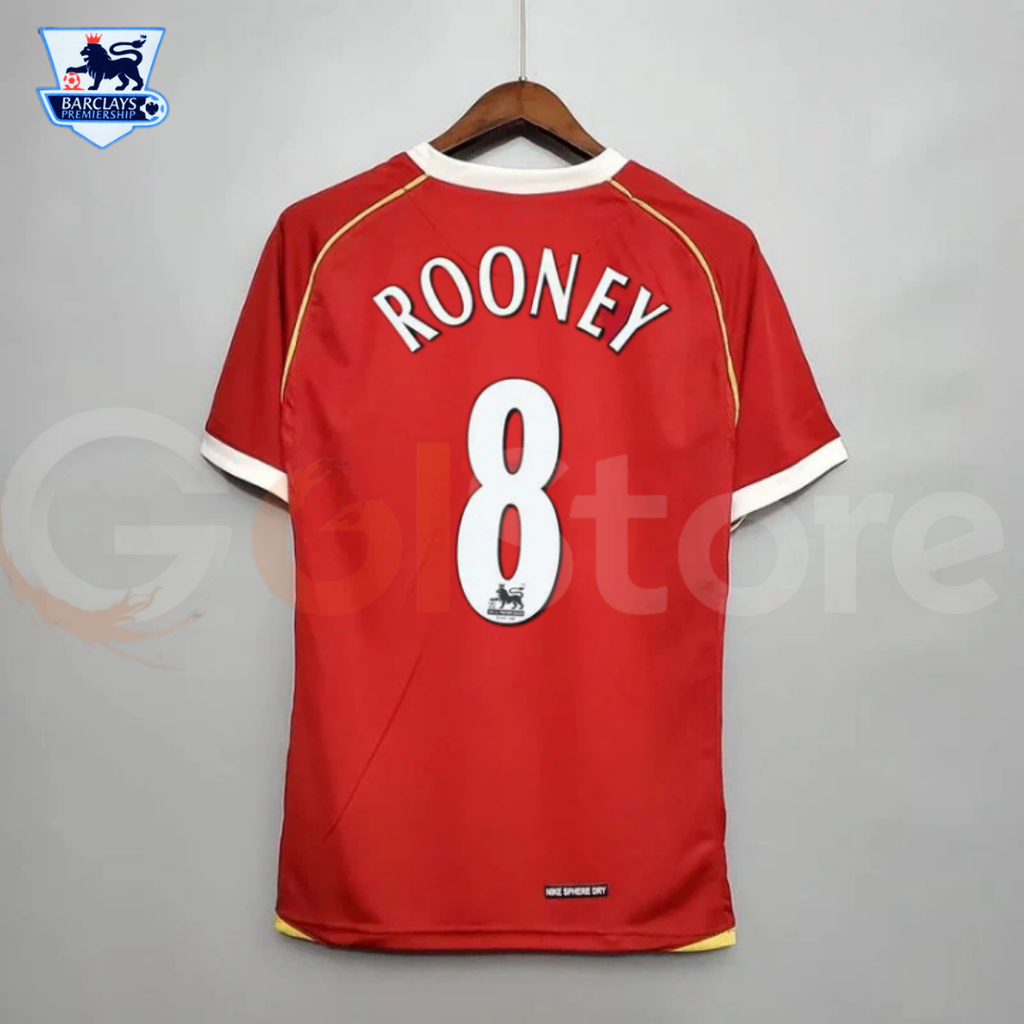 Manchester United 2006-2007 Retro Home Short Sleeve Jersey #8 Rooney Personalized PL Patch Rare