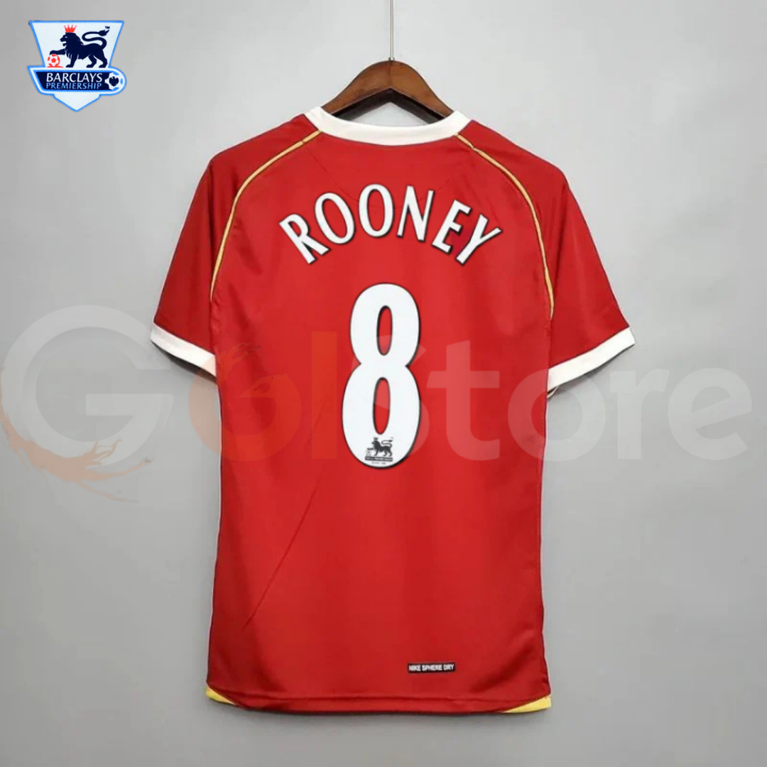 Manchester United 2006-2007 Retro Home Short Sleeve Jersey #8 Rooney Personalized PL Patch Rare