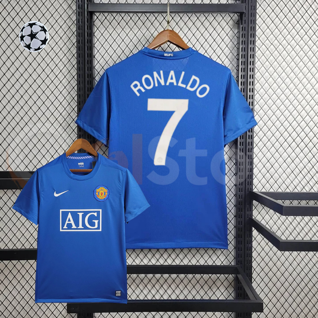 Manchester United 2008-2009 Retro Third Kit Short Sleeve Jersey #7 Ronaldo Personalized UCL Rare