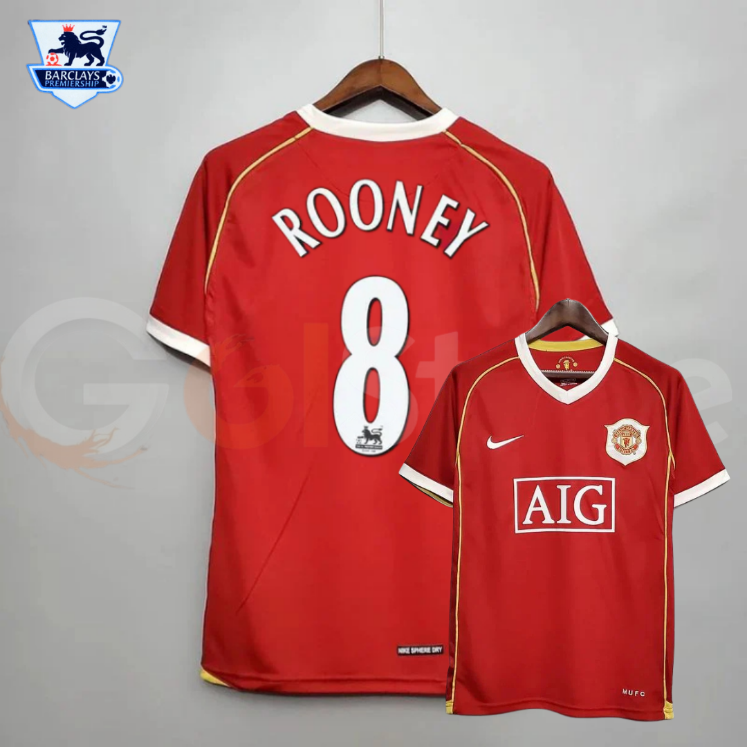 Manchester United 2006-2007 Retro Home Short Sleeve Jersey #8 Rooney Personalized PL Patch Rare