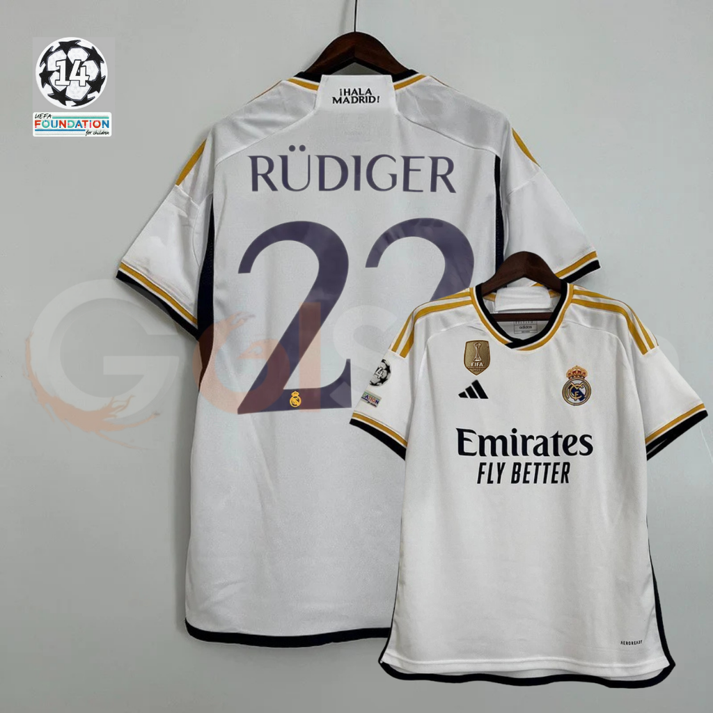 2023/24 Real Madrid Player Version Home White Jersey #22 Rudiger UCL Personalized