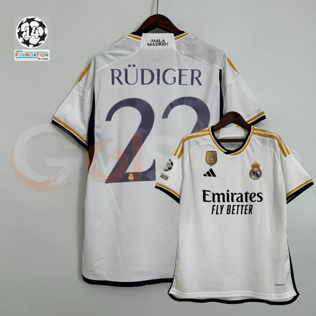 2023/24 Real Madrid Player Version Home White Jersey #22 Rudiger UCL Personalized