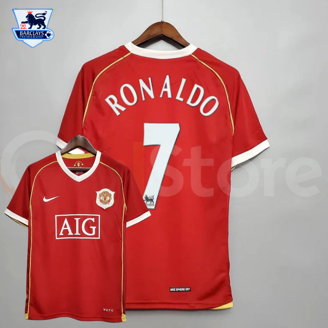 Manchester United 2006-2007 Retro Home Short Sleeve Jersey #7 Ronaldo Personalized PL Patch Rare