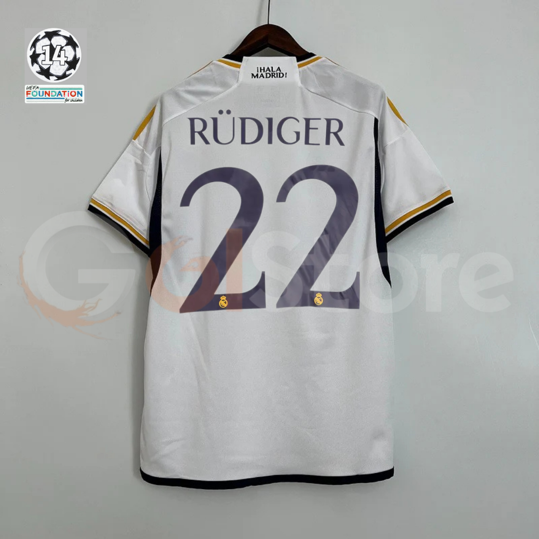 2023/24 Real Madrid Player Version Home White Jersey #22 Rudiger UCL Personalized