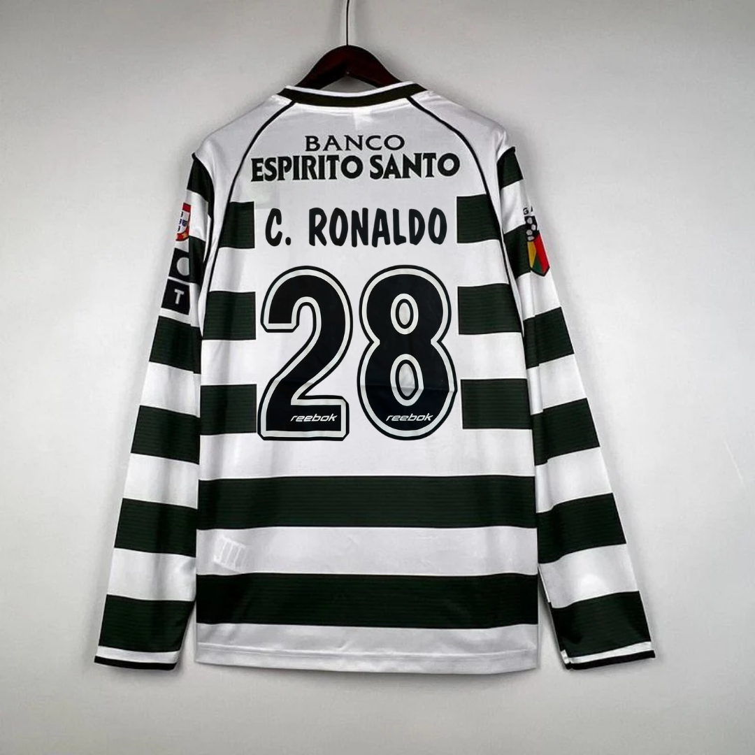 Sporting CP 2001-2003 Retro Long Sleeve Jersey #28 Cristiano Ronaldo Primeira Liga Patch Personalized Rare