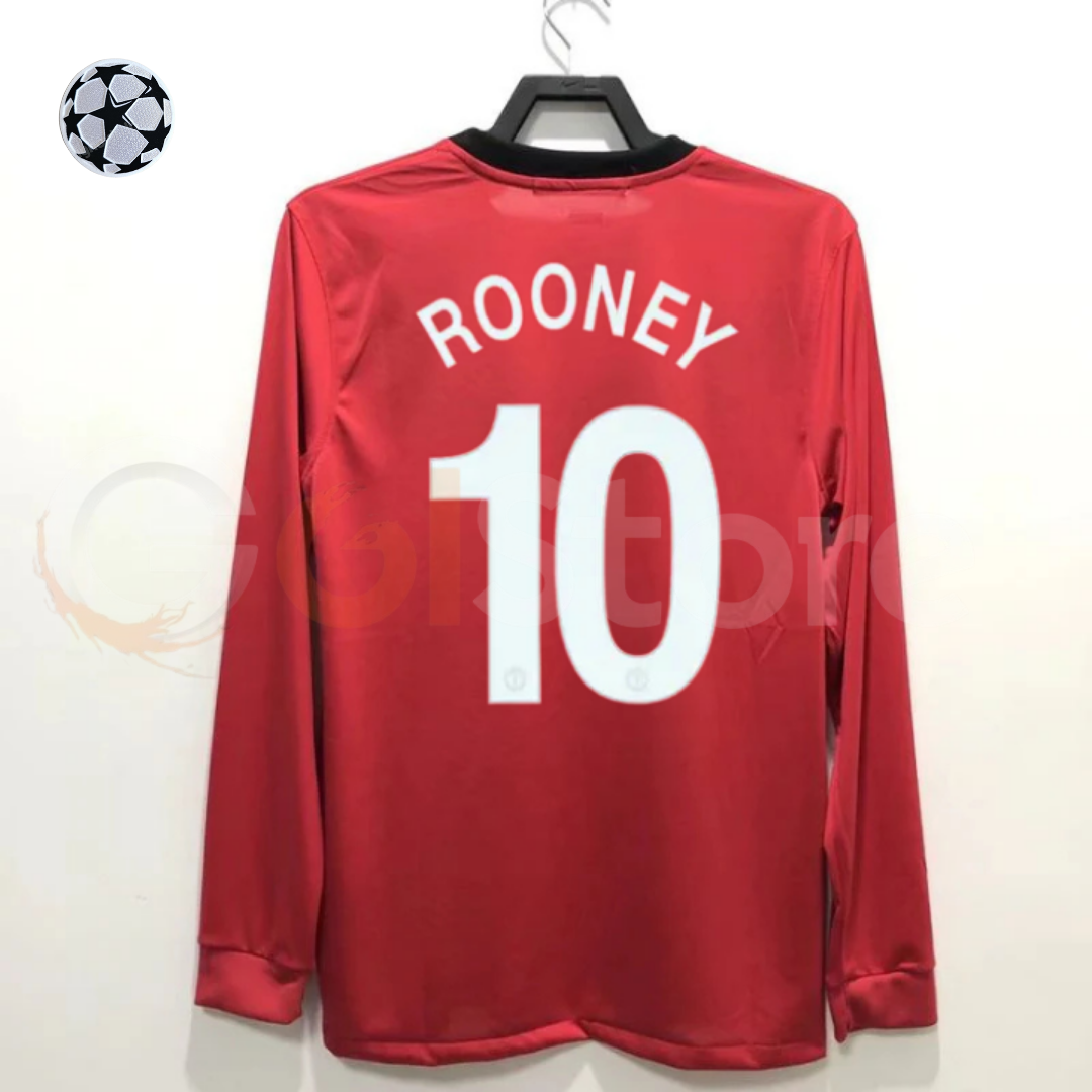 Manchester United 2010 Retro Home Long Sleeve Jersey #10 Rooney UCL Patch Personalized Rare
