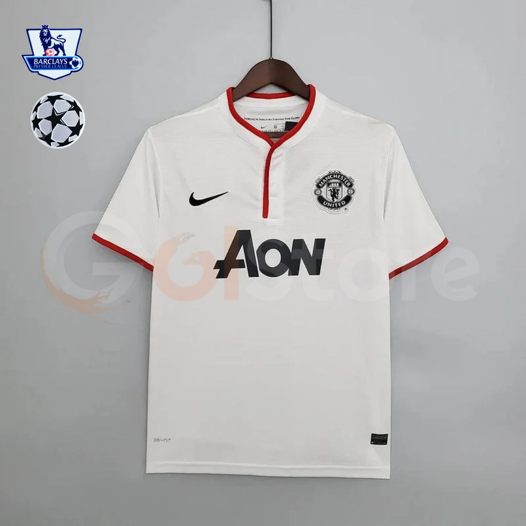 Manchester United 2013-2014 Retro White Away Short Sleeve Jersey Personalized PL UCL Patch Rare