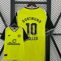 Borussia Dortmund retro home jersey in yellow and black, front and back views with Dortmund lettering, number 10 and partially obscured Möller name.

