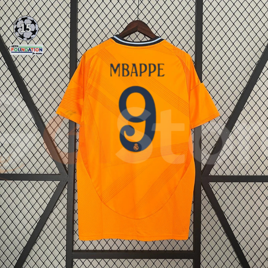 Real Madrid 2024-25 UCL Third Jersey #9 Mbappe | Orange Edition | S–3XL | Fast Shipping