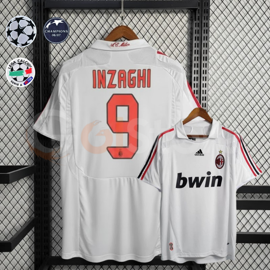AC Milan 2007-08 Retro Away Jersey #9 Filippo Inzaghi – Classic White Short Sleeve Football Shirt
