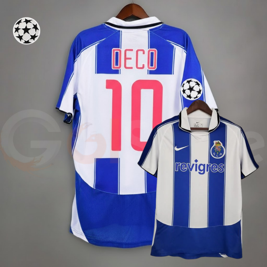 FC Porto 2003-04 Retro Home Jersey #10 Deco – Classic Blue & White Stripes Champions League Season Shirt

