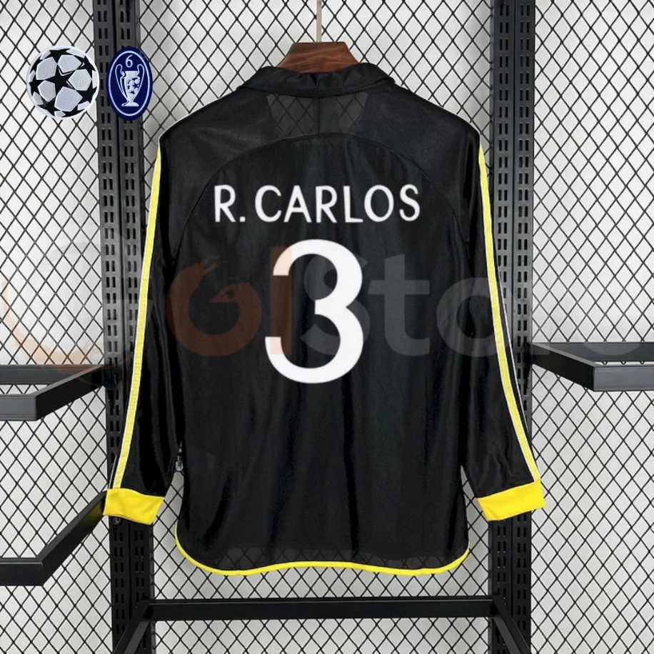 Real Madrid 1998-1999 Retro Black UCL Jersey #3 Roberto Carlos – Long Sleeve Classic Football Shirt S-2XL